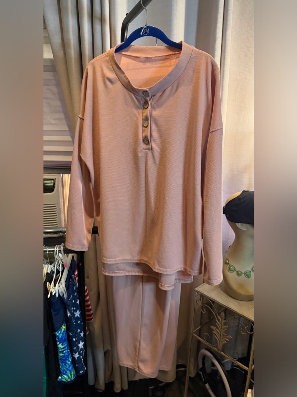 Dusty Rose Button Henley Top & Pant Set
